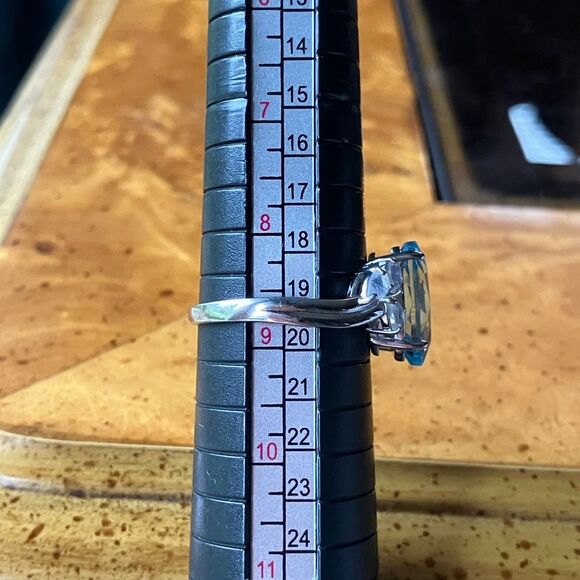 Genuine Sky Blue Topaz Rainbow Moonstone Sterling Silver Ring Size 8.75 - Picture 8 of 9